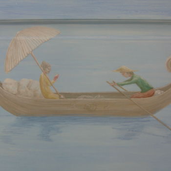 Schilderij getiteld "Barque" door Bicenko Tika, Origineel Kunstwerk, Olie