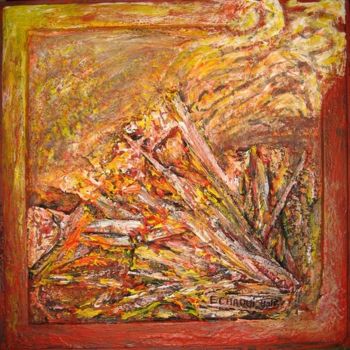 Peinture intitulée "Le cri du feu" par Halima Echaoui, Œuvre d'art originale