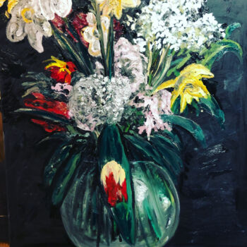 Painting titled "Le bouquet obscure" by Grégoire Tillac, Original Artwork, Oil Mounted on Wood Stretcher frame