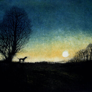 Estampas & grabados titulada "A Bark in the Night" por Tim Southall, Obra de arte original, Aguafuerte