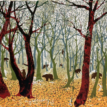 Gravures & estampes intitulée "Bears in the Woods" par Tim Southall, Œuvre d'art originale, Sérigraphie