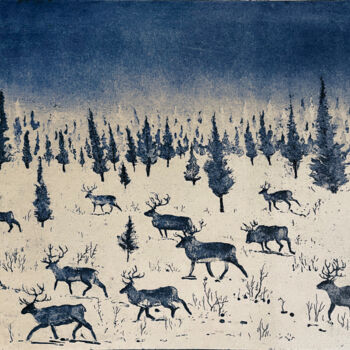 Printmaking titled "Where Reindeer Roam" by Tim Southall, Original Artwork, Etching