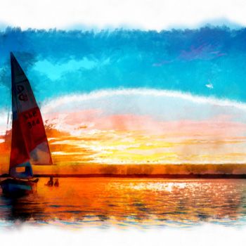 Digital Arts titled "Sail boat in the su…" by Time For Some Beauty, Original Artwork, 2D Digital Work