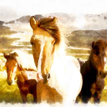 Arte digital titulada "Three nosey horses" por Time For Some Beauty, Obra de arte original, Trabajo Digital 2D