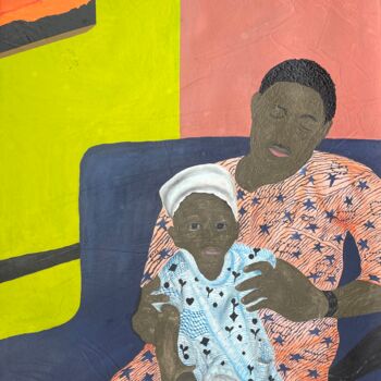 Painting titled "Father's Embrace" by Timothy Olaniyi, Original Artwork, Acrylic