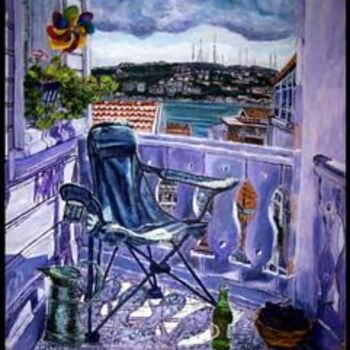 Картина под названием "Fioletoviy balkon m…" - Julia Timur, Подлинное произведение искусства, Масло