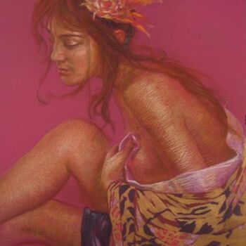 Schilderij getiteld "Girl in pink." door Tin Gali, Origineel Kunstwerk, Pastel