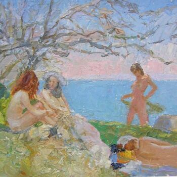 Malarstwo zatytułowany „На пляже” autorstwa Tin Gali, Oryginalna praca, Olej