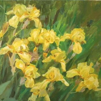 Painting titled "Sun irises" by Tin Gali, Original Artwork, Oil