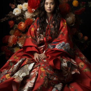 Arts numériques intitulée "Girl in Kimono Seri…" par Tina Liao, Œuvre d'art originale, Image générée par l'IA