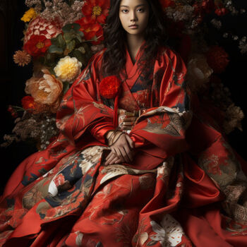 Arte digitale intitolato "Girl in Kimono Seri…" da Tina Liao, Opera d'arte originale, Immagine generata dall'IA