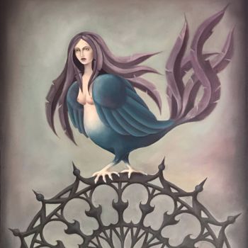 Painting titled "Sirin Bird" by Tina Asadova, Original Artwork, Oil