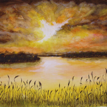 Peinture intitulée "Coucher de soleil s…" par Tina Verpoorten, Œuvre d'art originale, Aquarelle