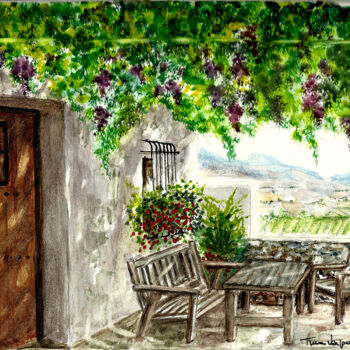 Painting titled "La Vigne.jpg" by Tina Verpoorten, Original Artwork, Watercolor