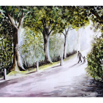 Painting titled "Promenade.jpg" by Tina Verpoorten, Original Artwork, Watercolor