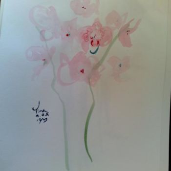 Peinture intitulée "Orchydées roses-aqu…" par Tina M. De Montorge, Œuvre d'art originale