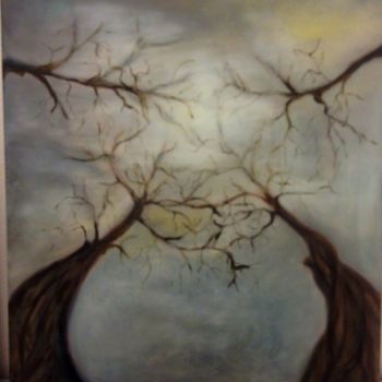 Painting titled "Ciel d'Ôrage - Tree…" by Tina M. De Montorge, Original Artwork, Oil