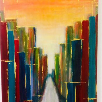 Painting titled "Towers In the City" by Tina M. De Montorge, Original Artwork, Oil