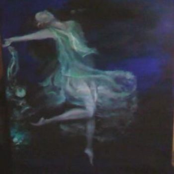 Painting titled "floating_green_dres…" by Tina Hale, Original Artwork