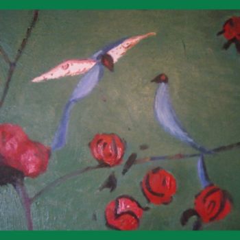 Pintura intitulada "Синие птицы" por Tina Shmidt, Obras de arte originais, Óleo