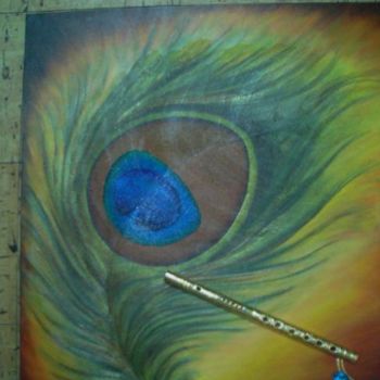 Painting titled "peacock feather wit…" by Alka Sagar, Original Artwork