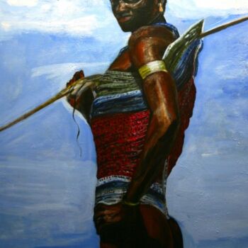 Dinka-man uit Soedan in traditioneel corset 80 x 120 cm