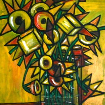 Schilderij getiteld "Basic Sunflowers (a…" door Tineke Van Steenbergen, Origineel Kunstwerk, Acryl