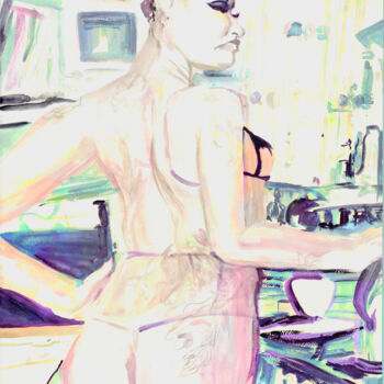 Peinture intitulée "Cafe Glow" par Tinge, Œuvre d'art originale, Travail numérique 2D