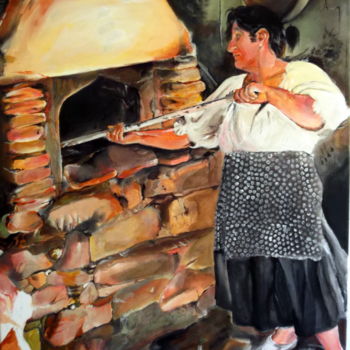 Painting titled "Making the Bread" by Tino Cavagnoli, Original Artwork, Acrylic