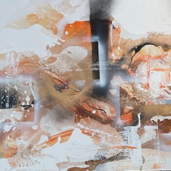 Painting titled "ORANGE, BROWN, WHIT…" by Tiny De Bruin, Original Artwork, Acrylic Mounted on Wood Stretcher frame