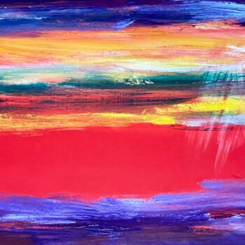 Painting titled "Sunset in Africa" by Tiny De Bruin, Original Artwork, Acrylic Mounted on Wood Stretcher frame