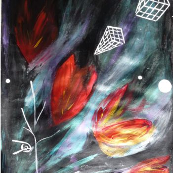 Peinture intitulée "astral-flower" par Tiny Jiu, Œuvre d'art originale, Huile