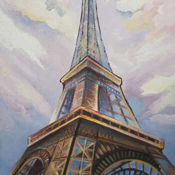 Painting titled ",,Eiffel Tower''" by Irina Tischenko, Original Artwork, Acrylic Mounted on Wood Stretcher frame