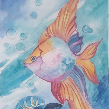 Peinture intitulée ",,Gold Fish"" par Irina Tischenko, Œuvre d'art originale, Aquarelle