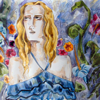 Painting titled "Alice in Wonderlend" by Marina Tishchenko, Original Artwork, Watercolor