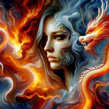 Digitale Kunst getiteld "Dragon woman" door Tiss Ai Creations, Origineel Kunstwerk, Digitale collage