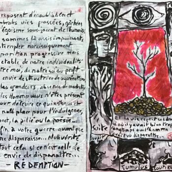 Disegno intitolato "Résurgence : Arbre…" da Titi Montana, Opera d'arte originale, Inchiostro
