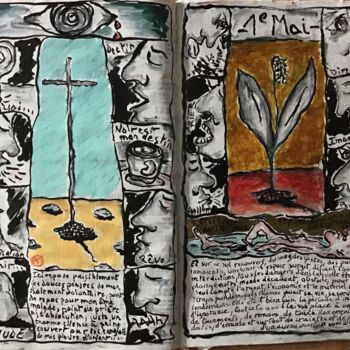 Dessin intitulée "Résurgence : Croix…" par Titi Montana, Œuvre d'art originale, Acrylique