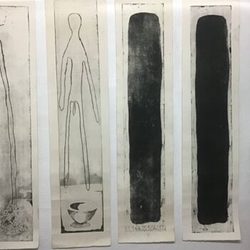 Gravures & estampes intitulée "«Stèles, âmes, Kern…" par Titi Montana, Œuvre d'art originale, Eau-forte