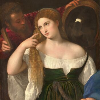 Malerei mit dem Titel "La Femme au miroir" von Titien, Original-Kunstwerk, Öl