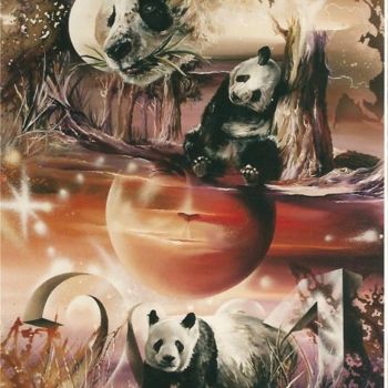 Painting titled "Hommage O Pandas" by Magic World, Original Artwork