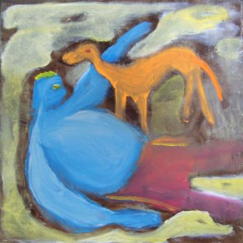 Painting titled "Max se relaxe" by Martine Villani, Original Artwork