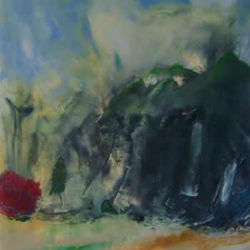 Painting titled "la montagne sacrée" by Martine Villani, Original Artwork, Oil