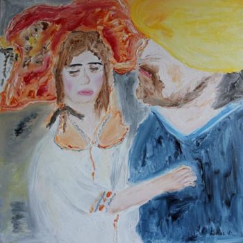 Pittura intitolato "Le pére et l 'enfant" da Martine Villani, Opera d'arte originale