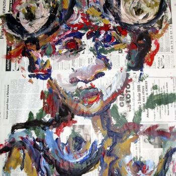 Schilderij getiteld "MISS SEINS CHAPEAU" door Titine, Origineel Kunstwerk, Acryl Gemonteerd op Karton