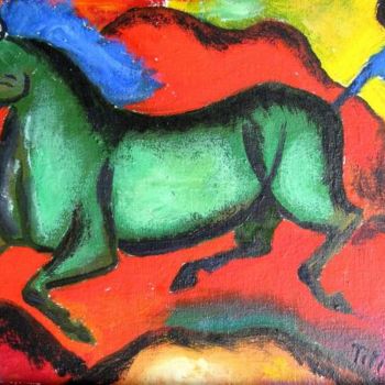 Peinture intitulée "Green Horse" par Titi Paun, Œuvre d'art originale