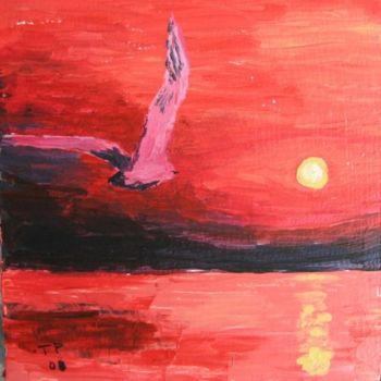 Painting titled "Red sunset - Monoch…" by Titi Paun, Original Artwork, Oil