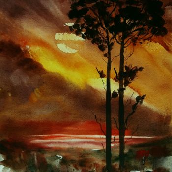 Pintura intitulada "Tramonto impossibil…" por Tito Fornasiero, Obras de arte originais, Aquarela