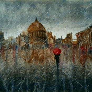 Pintura intitulada "Pioggia, pioggia, p…" por Tito Fornasiero, Obras de arte originais, Aquarela