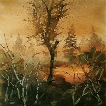 Painting titled "Autunno 5" by Tito Fornasiero, Original Artwork, Watercolor